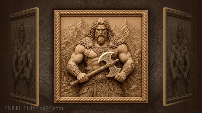 Double axe across the chest before mountains 3d STL model
