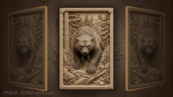 Wolverine emerging from pine forest 3d STL model