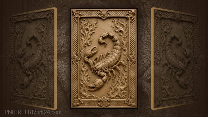 Fish scale border and fire near scorpion 3d STL model