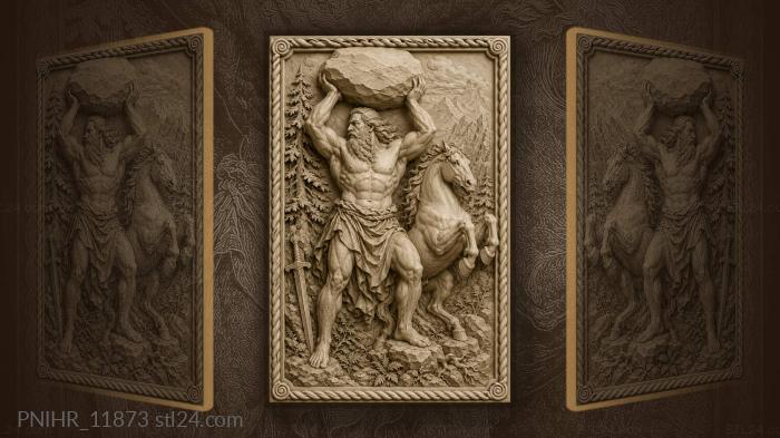 Giant lifting a boulder beside his horse 3d STL model