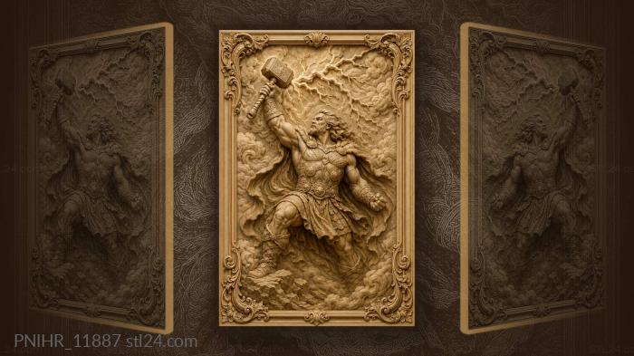 Thor raising hammer amidst storm clouds 3d STL model