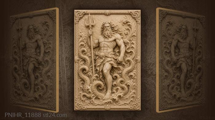 Sea god with trident among tentacles 3d STL model