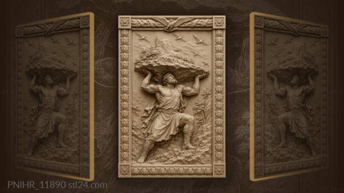 Burdened hero carries plateau beneath flying birds 3d STL model