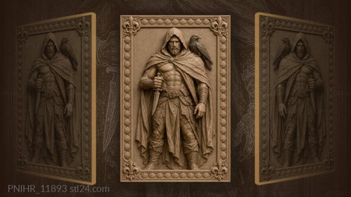 Raven on the shoulder of a dagger man 3d STL model