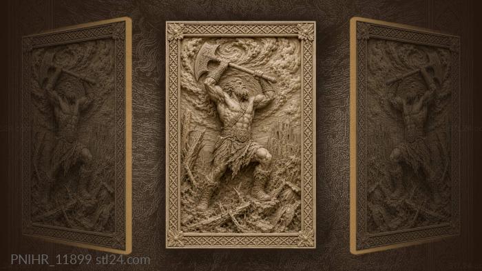 Man raising axe under stormy sky 3d STL model