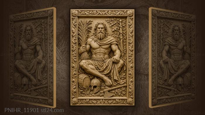 Warrior seated with wheat beside a barrel 3d STL model