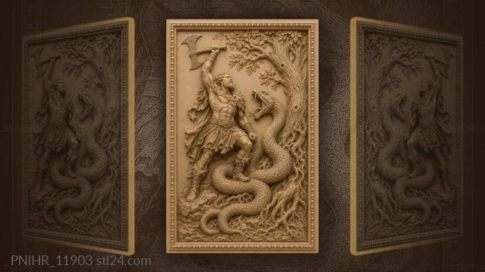 Axe raised above the serpent coils 3d STL model