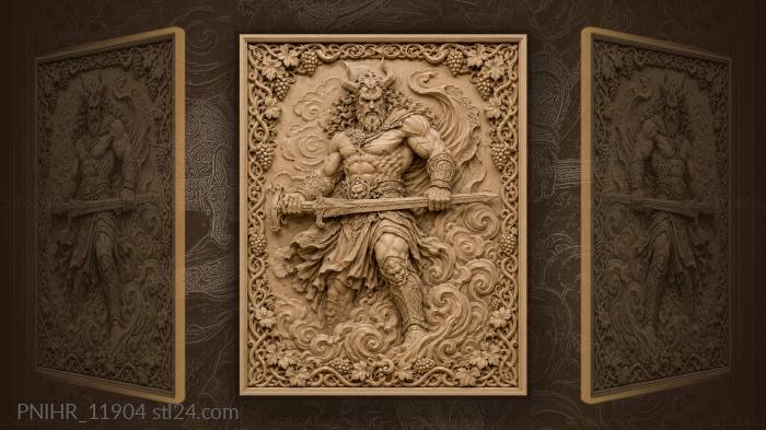 Bearded fighter holds his sword crosswise 3d STL model