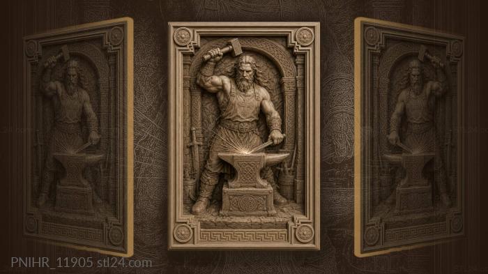Strong warrior with hammer at anvil 3d STL model