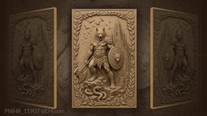 Beast warrior below a gothic tower 3d STL model