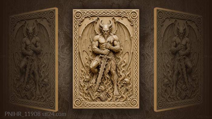 Demonic warrior with flaming sword 3d STL model