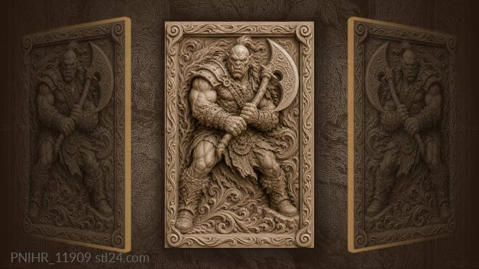 Orc gripping axe with both hands 3d STL model