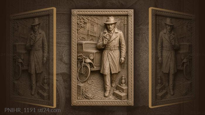 Detective with magnifying glass vintage car 3d STL model