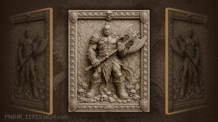 Double bladed axe above scattered skulls 3d STL model