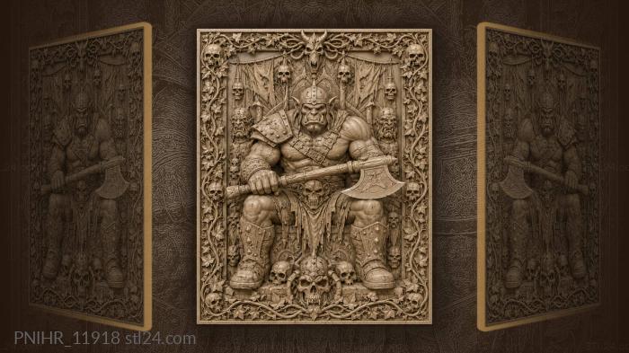 Orc warrior on skull throne 3d STL model