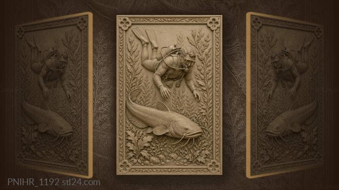 Diver swimming above a catfish 3d STL model