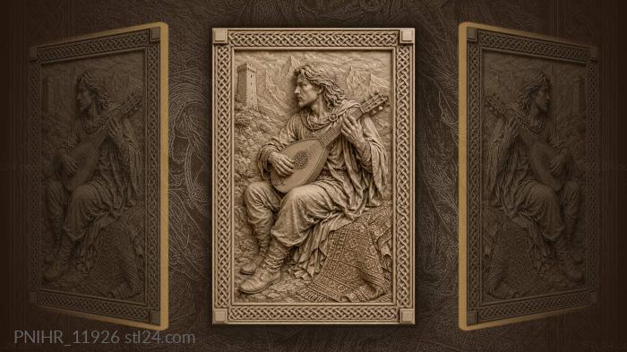 Musician near tower with folded rug 3d STL model