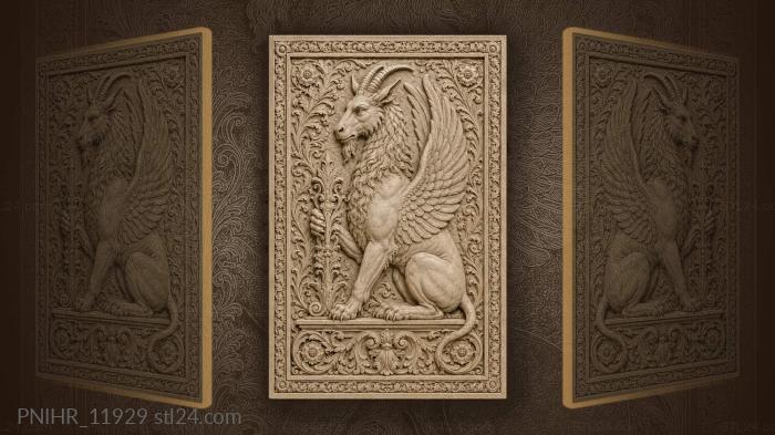 Mythical griffin with ancient symbol 3d STL model