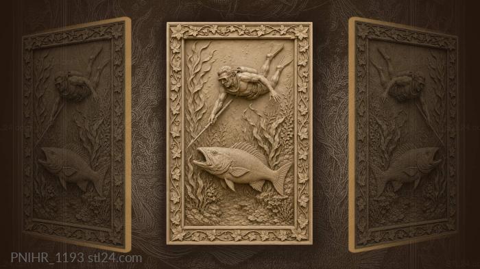 Diver with spear and big fish 3d STL model