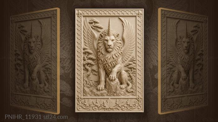 Winged horned beast between pine trees 3d STL model
