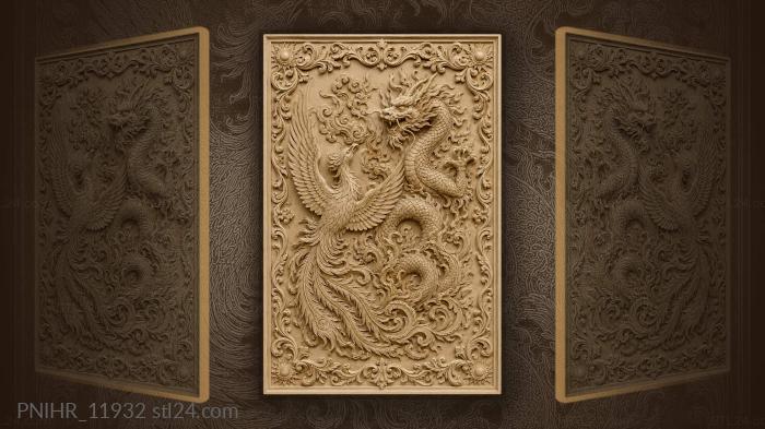 Phoenix and dragon intertwined in flames 3d STL model