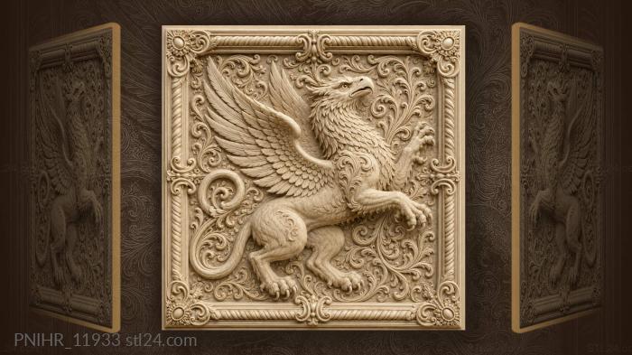 Griffins spiral tail beneath corner suns 3d STL model