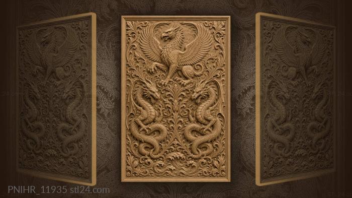 Griffin and entwined dragons myth 3d STL model