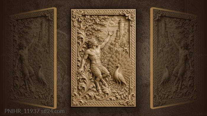 Peacock beside the satyr near tower 3d STL model