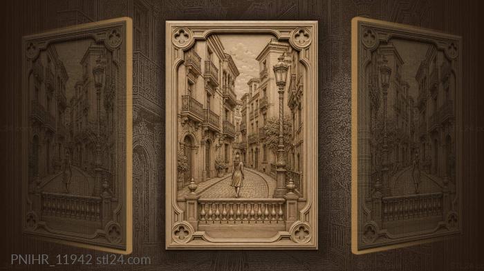 Cobbled lane with iron lamppost 3d STL model