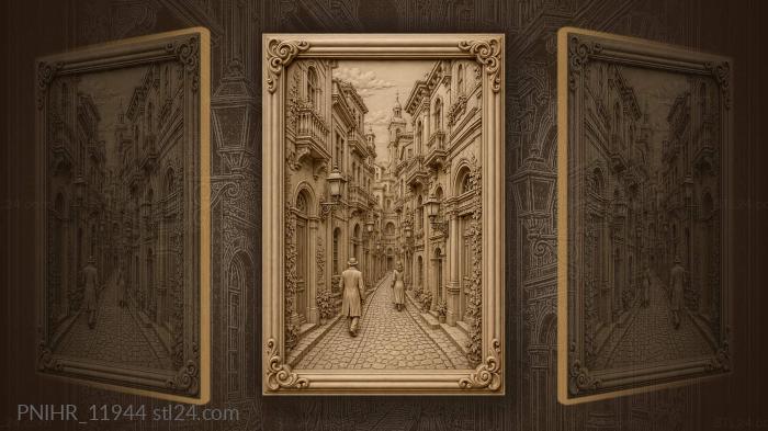 Gas lamps along the narrow street 3d STL model