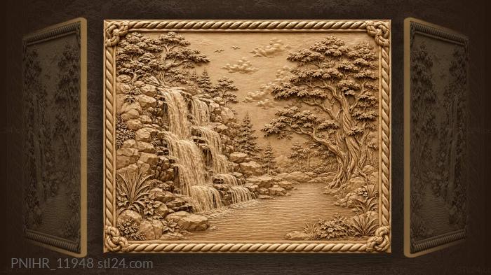 Waterfall in lush forest landscape 3d STL model