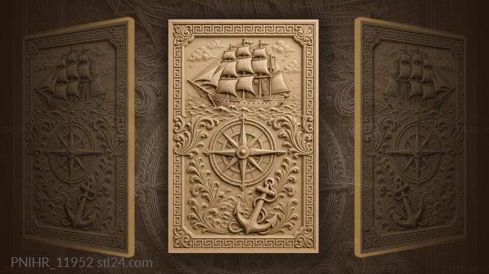 Sailing ship and compass rose 3d STL model