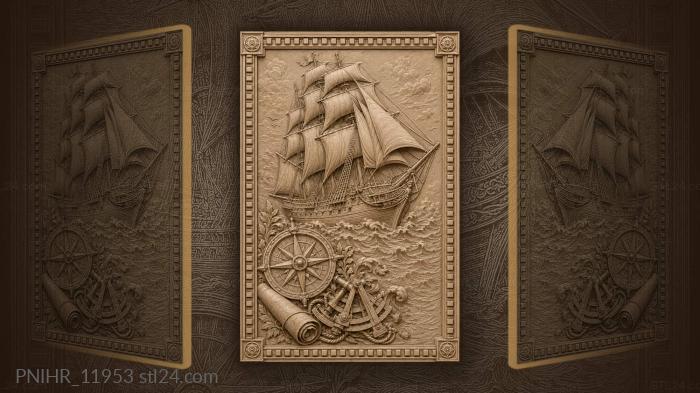 Sailing ship and nautical instruments 3d STL model