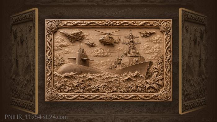 Submarine warship and circling helicopter 3d STL model