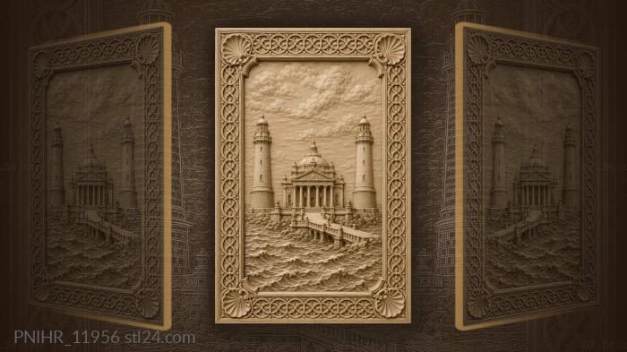 Coastal palace with twin lighthouses 3d STL model
