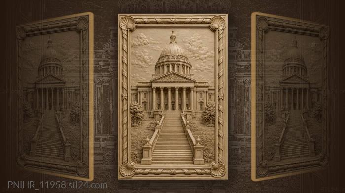 Colonnade and steps between grassy slopes 3d STL model