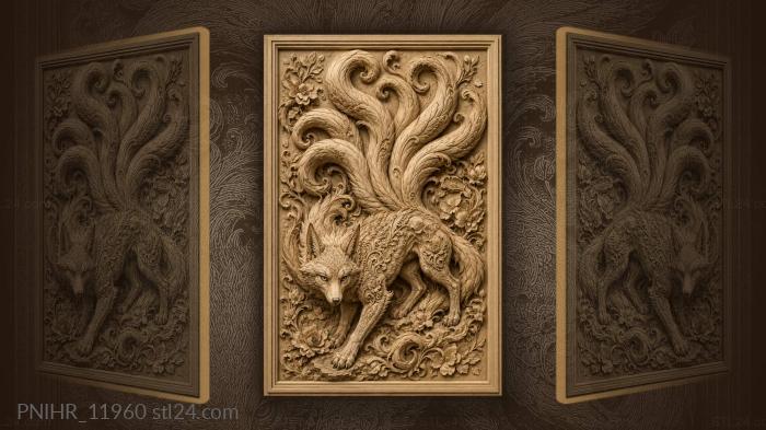 Nine tailed fox with swirling tails 3d STL model