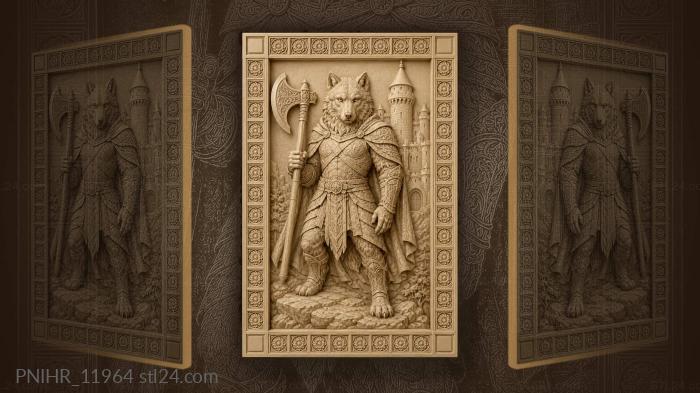 Wolf warrior with medieval castle 3d STL model