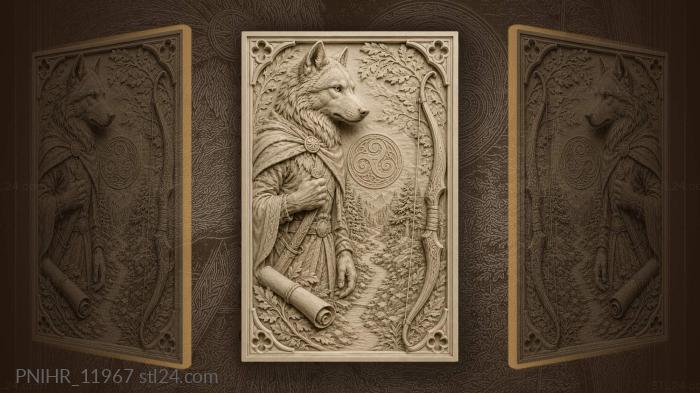 Wolf head beside bow and scroll 3d STL model