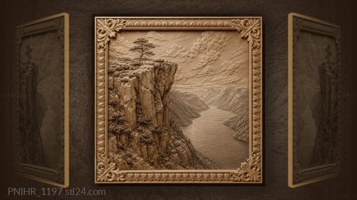 Fjord cliffs and distant mountains 3d STL model