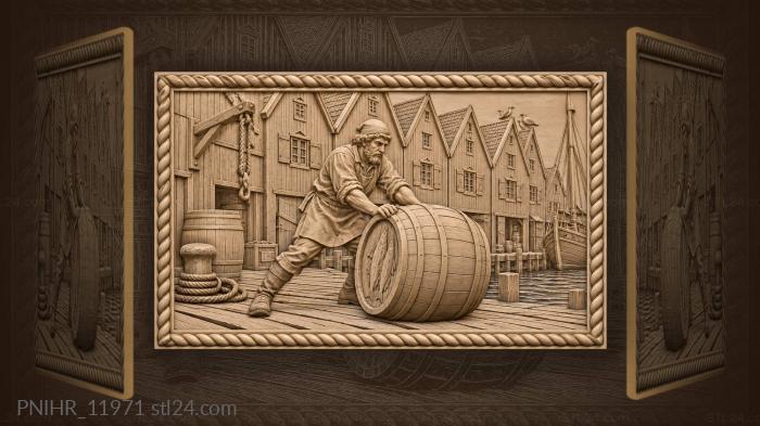 Bergen wharf cod barrel loading 3d STL model