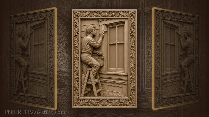 Painting a window frame with brush 3d STL model