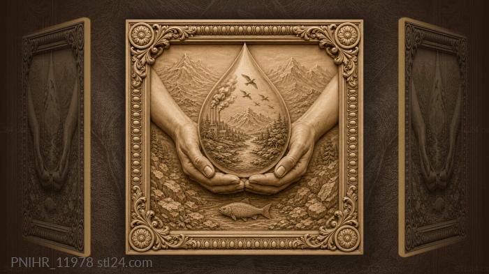 Hands holding world in water 3d STL model