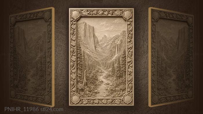 Yosemite valley majestic cliffs waterfall forest 3d STL model