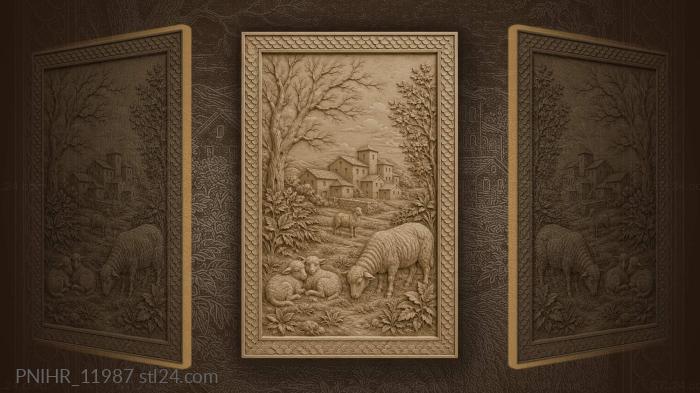 Rural village with gentle sheep 3d STL model