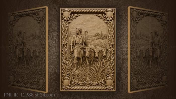 Man leading three cows through wheat 3d STL model