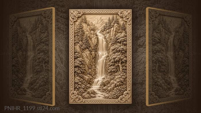 Waterfall falling down a forested cliff 3d STL model