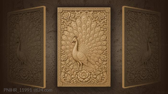 Peacock fanning tail among blossoms 3d STL model