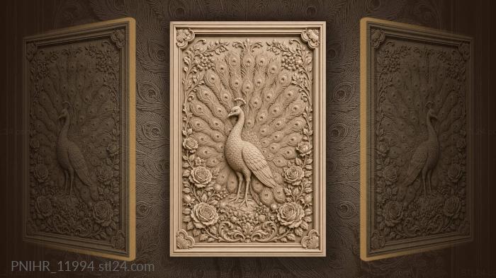 Majestic peacock among lush roses 3d STL model