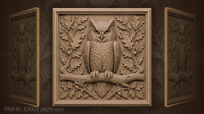 Eared owl upon a thick horizontal branch 3d STL model